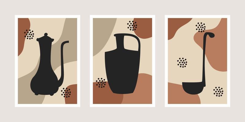 Set of minimalistic posters with tableware silhouettes