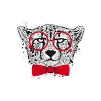 Cheetah in glasses and a bow sketch print. vector