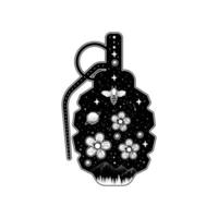 Silhouette of hand grenades with flowers and stars
