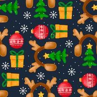 Christmas elements and snowflakes seamless pattern vector