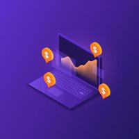 Financial investment laptop in isometric vector