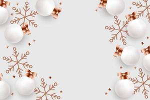 Realistic christmas balls and golden snowflakes on light background vector