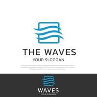 Abstract line logo wave flow symbol inside line box.moving water vector icon