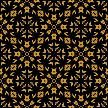 Black and gold pattern ornament shape. Simple seamless abstract background vector