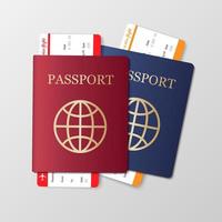 Passport and boarding pass, Airplane ticket. Identification document, vector illustration