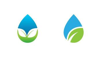 Green water logo design, water drop and leaf vector