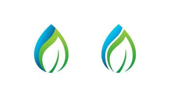 Green water logo design, water drop and leaf vector