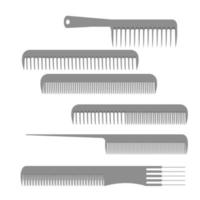 Hairdressing combs set, tools for combing hair, styling and haircut help, comb with different length, thickness and distance of teeth, flat style illustration vector