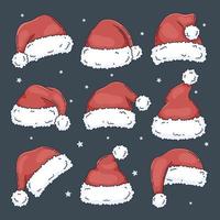 Set of Christmas Santa Claus hats. Photo props. vector