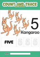 number trace and color cute kangaroo for kids vector