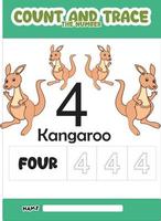 number trace and color cute kangaroo for kids vector