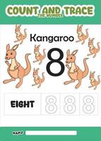 number trace and color cute kangaroo for kids vector