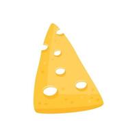 Yellow triangular piece of cheese with large holes. Breakfast food or sliced snack. Vector flat illustration