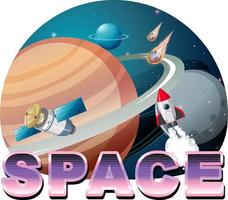 Space word logo design with Spaceship vector