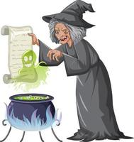 Personaje de bruja vieja verde sobre fondo blanco. vector