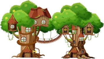 Two treehouses with rope bridge vector