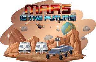 Mars is the future logo design with space station vector