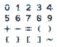 conjunto de iconos de números - ilustración vectorial. número, recuento, matemáticas, corchete, más, menos, saldo, iconos.