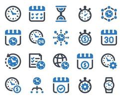 conjunto de iconos de tiempo - ilustración vectorial. reloj, reloj, calendario, horario, fecha, mes, temporizador, cronómetro, fecha límite, iconos. vector