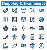 conjunto de iconos de compras - ilustración vectorial. comercio electrónico, comercio electrónico, tienda, compras en línea, compras, en línea, pago, venta, descuento, nuevo, oferta, cupón, iconos. vector