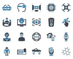 conjunto de iconos de tecnología - ilustración vectorial. tecnología, realidad virtual, vr, 3d, gafas, artificial, inteligencia, iconos. vector