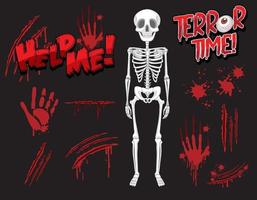 Skeleton ghost with blood spatter and hand print vector