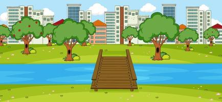 Horizontal scene with park and cityscape background vector