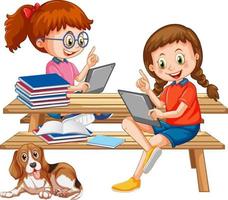 Young girl using tablet for education vector