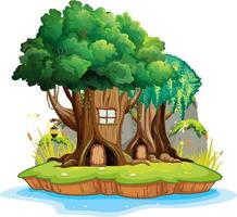 Fantasy tree house inside tree trunk on white background vector