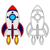 Coloring page rocket drawing for kids vector