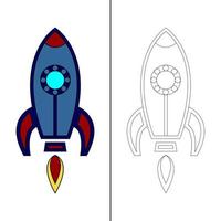 Coloring page rocket drawing for kids vector