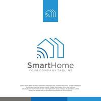 Real Smart House Logo Design Template. simple modern home real estate logo line art vector. mobile app network icon vector