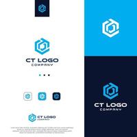 creative abstract monogram letter c t tc logo design with hexagon style template. cube initial t c logo mobile application vector