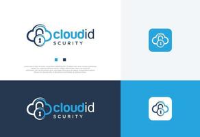 Cloud Lock Logo Icon Design Template. Cloud Security Logo Icon Design. Cloud Key Logo Template. Cloud Secure Logo Access and Data