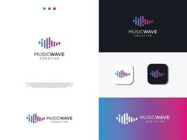 stock de vector de diseño de logotipo de onda de sonido. Pulso reproductor de música plantilla de diseño de logotipo de onda colorida de audio. elemento del logotipo del ecualizador icono del logotipo de la tecnología de audio