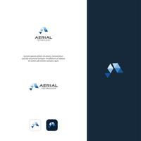 Letter A Abstract Triangle Logo Blue design vector template . Triangle ribbon polygon Logotype concept icon. A tech Logo Design Vector