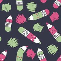 Hand drawn vector seamless pattern with pencils and doodles.