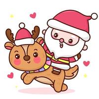 Santa cartoon and reindeer kawaii Christmas vector