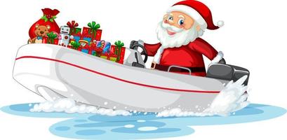 santa claus en el barco con sus regalos vector