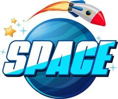 Space word logo design with spaceship vector