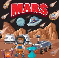 Astronaut and alien on planet with Mars logo banner vector