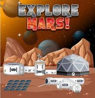 Explore Mars logo on space station background vector