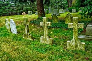 Mossy headstones in line photo