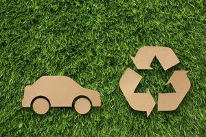 cartoon car recycle sign grass