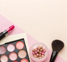 top view collection beauty products with copy space photo