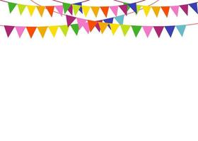 Part decorating concept with colorful  pennants hanging above. Vector illustration with copy space for your text. Greeting or Party invitation with carnival flag garlands.
