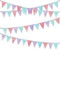 Part decorating concept with colorful  pennants hanging above. Vector illustration with copy space for your text. Greeting or Party invitation with carnival flag garlands.