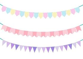 Part decorating concept with colorful  pennants hanging above. Vector illustration with copy space for your text. Greeting or Party invitation with carnival flag garlands.
