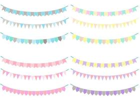 Part decorating concept with colorful  pennants hanging above. Vector illustration with copy space for your text. Greeting or Party invitation with carnival flag garlands.