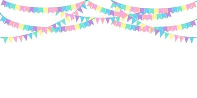 Part decorating concept with colorful  pennants hanging above. Vector illustration with copy space for your text. Greeting or Party invitation with carnival flag garlands.